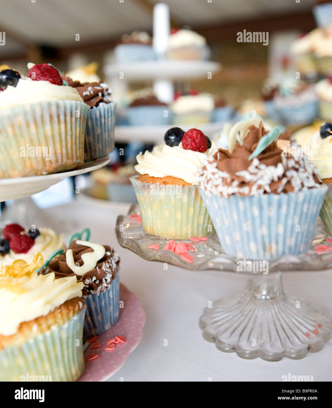 Fairy Cakes on Cake Stands Stock Photo