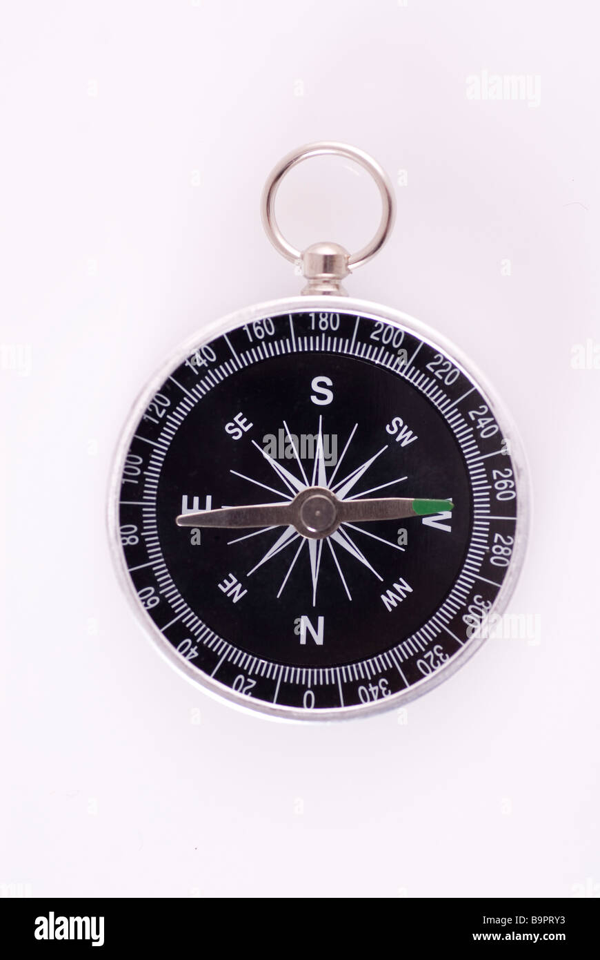 Overhead view of a traditional compass on a white background Stock Photo