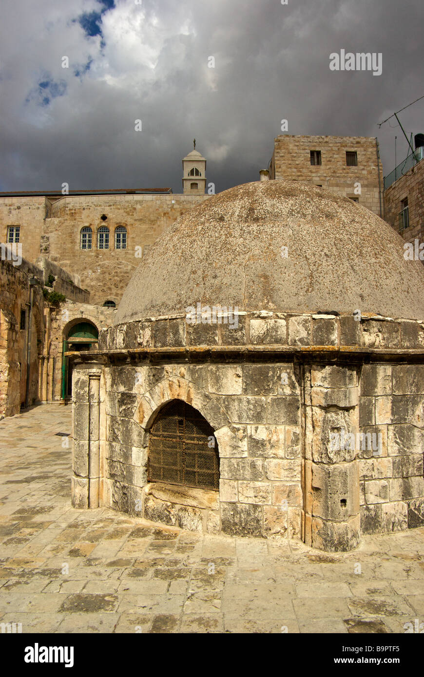 Ethiopian Orthodox church courtyard above the Church of the Holy Sepulchre in old Jerusalem Stock Photo