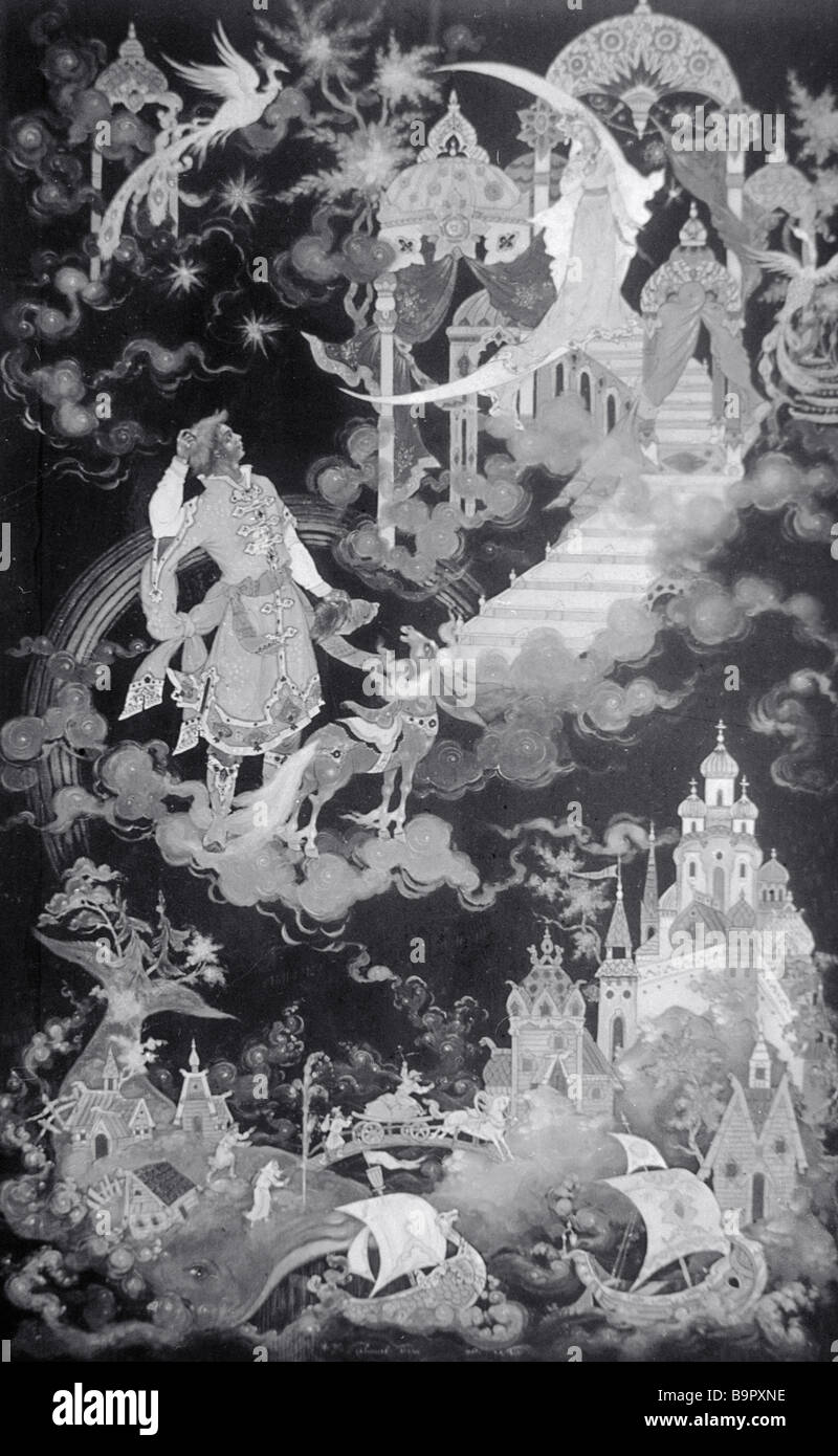 Little Hunch Backed Horse lacquer by Palekh artist Oleg Platonov Stock