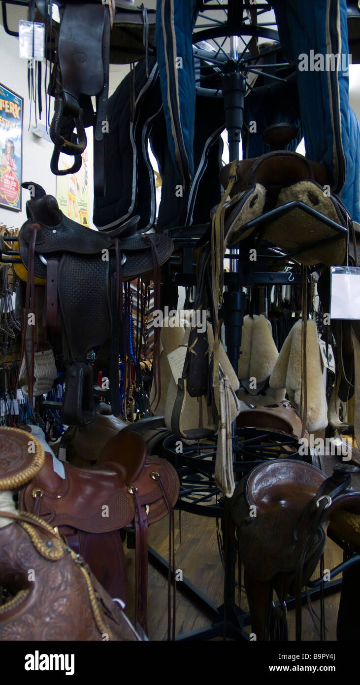 Saddle display western outfitter store Cody Wyoming USA Stock Photo Alamy