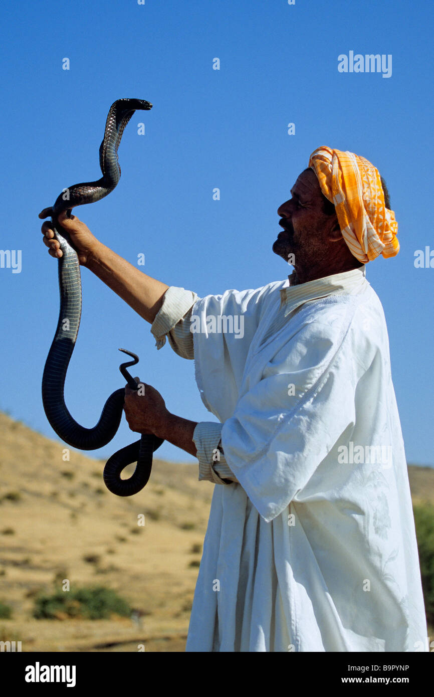 Morocco, Marrakech-Tensift-El Haouz region, Marrakesh, snake charmer with a cobra Stock Photo