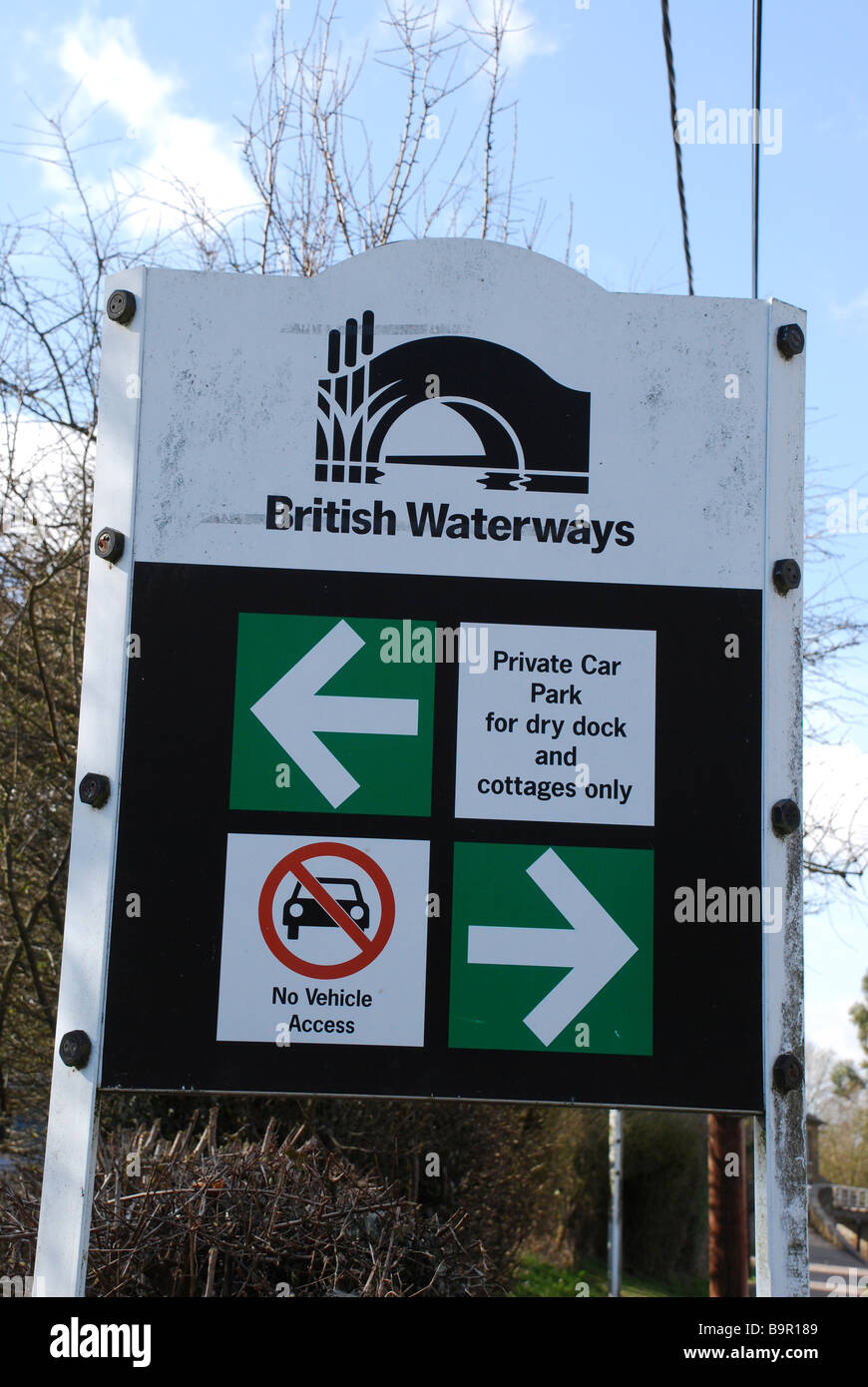 British Waterways Sign on Grand Union Canal near Tring Herts England Stock Photo