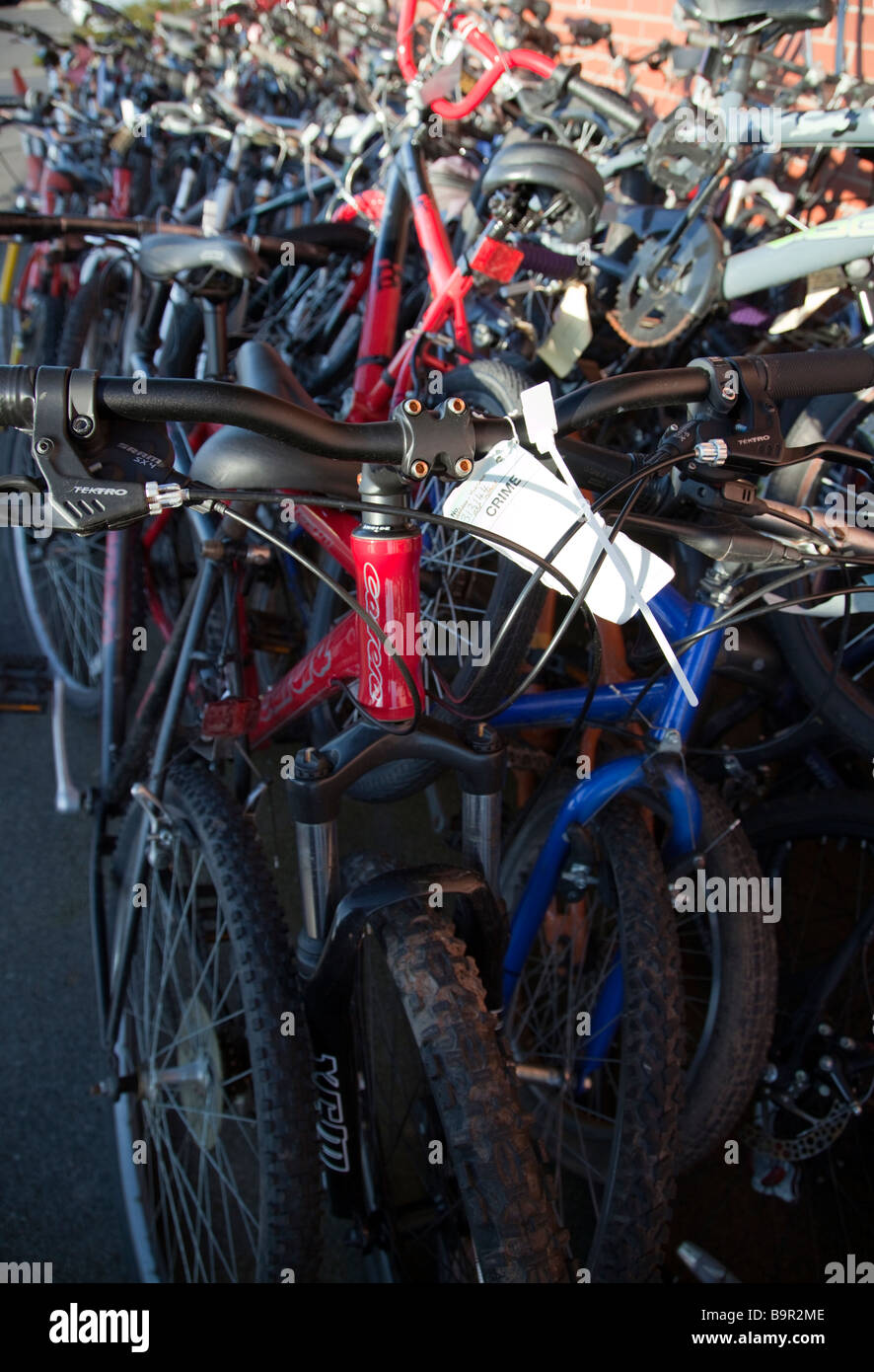 Recovered stolen bikes mountain bikes outside a police station ready