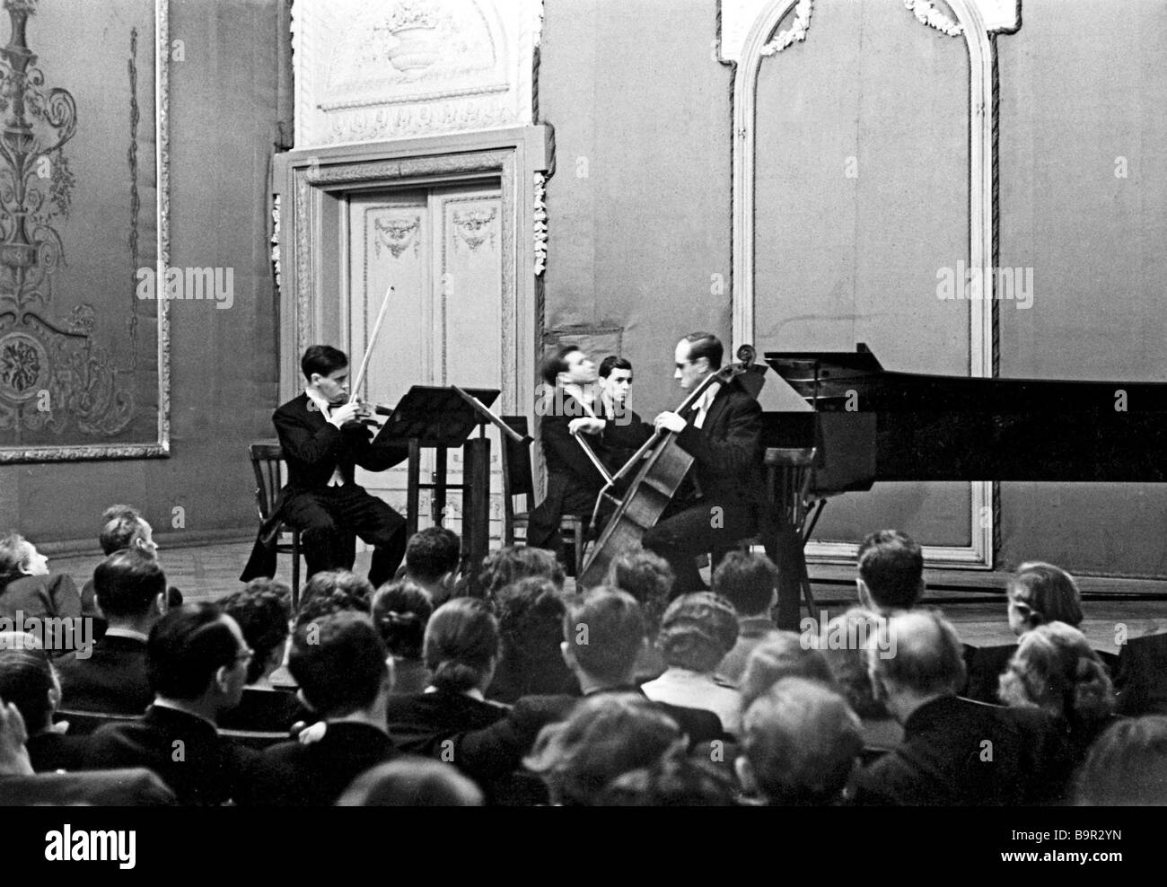 Leonid Kogan Emil Ghilels and Mstislav Rostropovich performing concerto ...