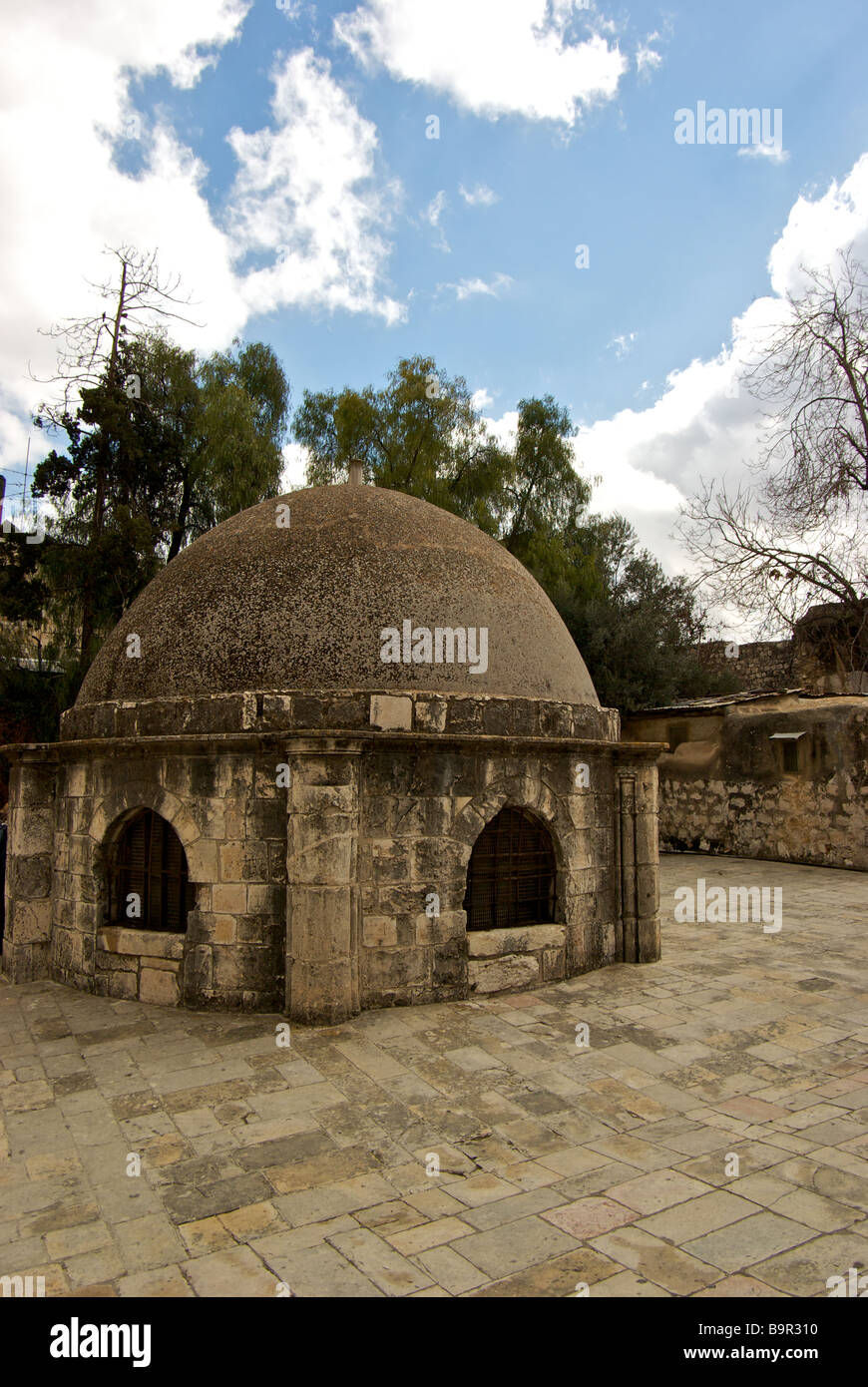 Ethiopian Orthodox church courtyard above the Church of the Holy Sepulchre in old Jerusalem Stock Photo