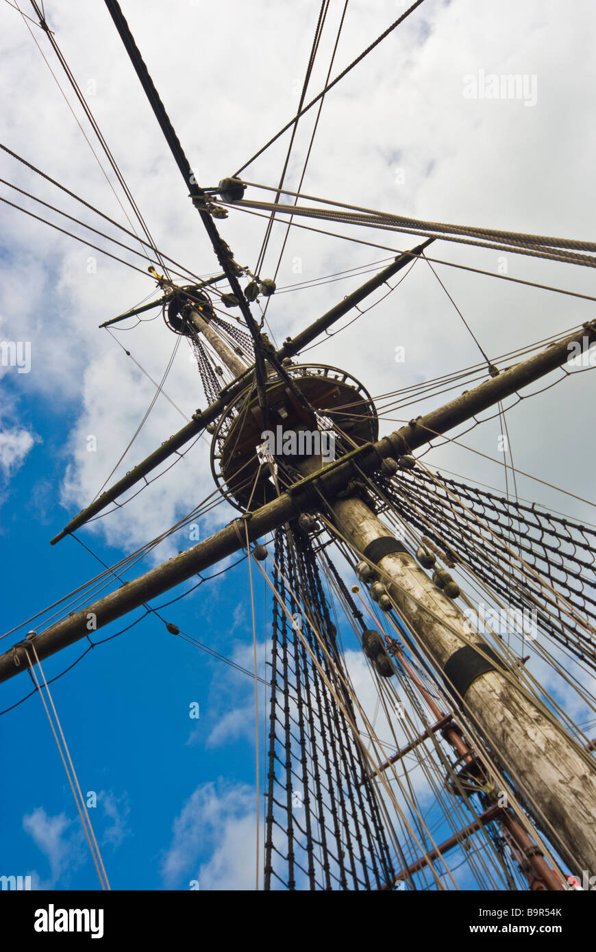 Rigging detail of historic replica of tall ship Batavia Leylistad Netherlands | Takelage des Nachbaus des Rahseglers Batavia Stock Photo