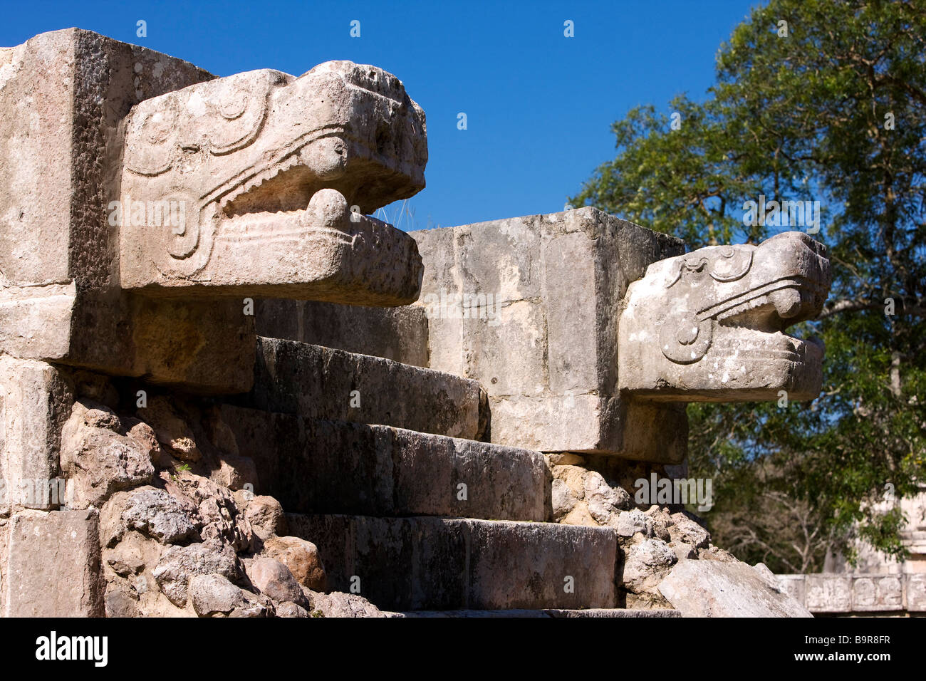 Mexico, Yucatan State, archaeological site of Chichen Itza, classified as World Heritage by UNESCO, Serpent Head Stock Photo