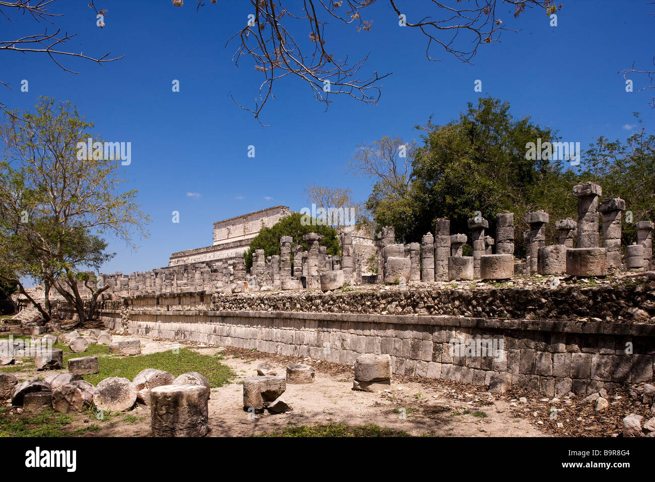 Mexico, Yucatan State, archaeological site of Chichen Itza, classified as World Heritage by UNESCO, northern colonnade Stock Photo