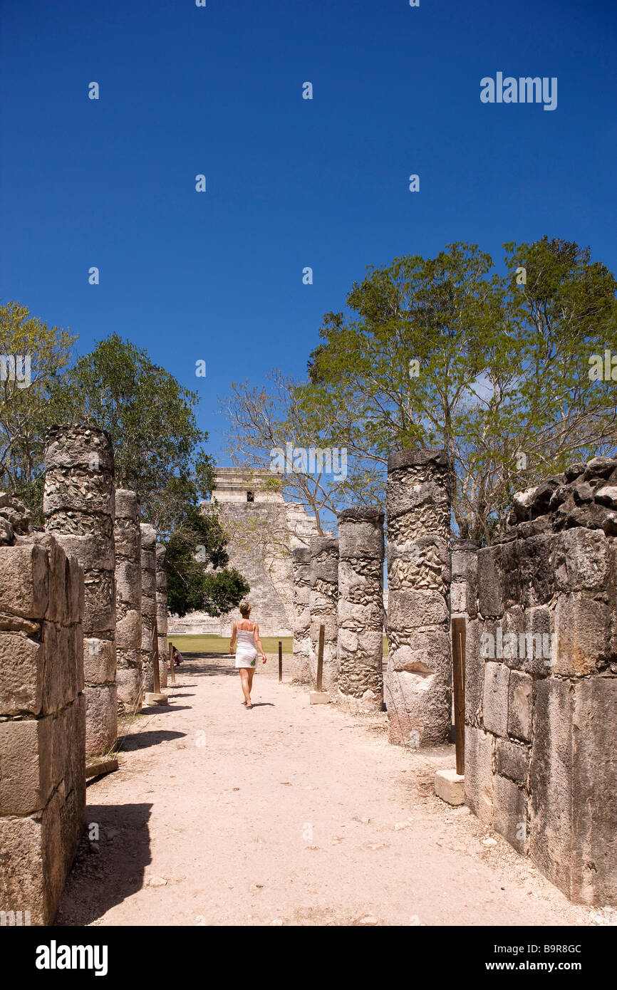Mexico, Yucatan State, archaeological site of Chichen Itza, classified as World Heritage by UNESCO, northern colonnade Stock Photo