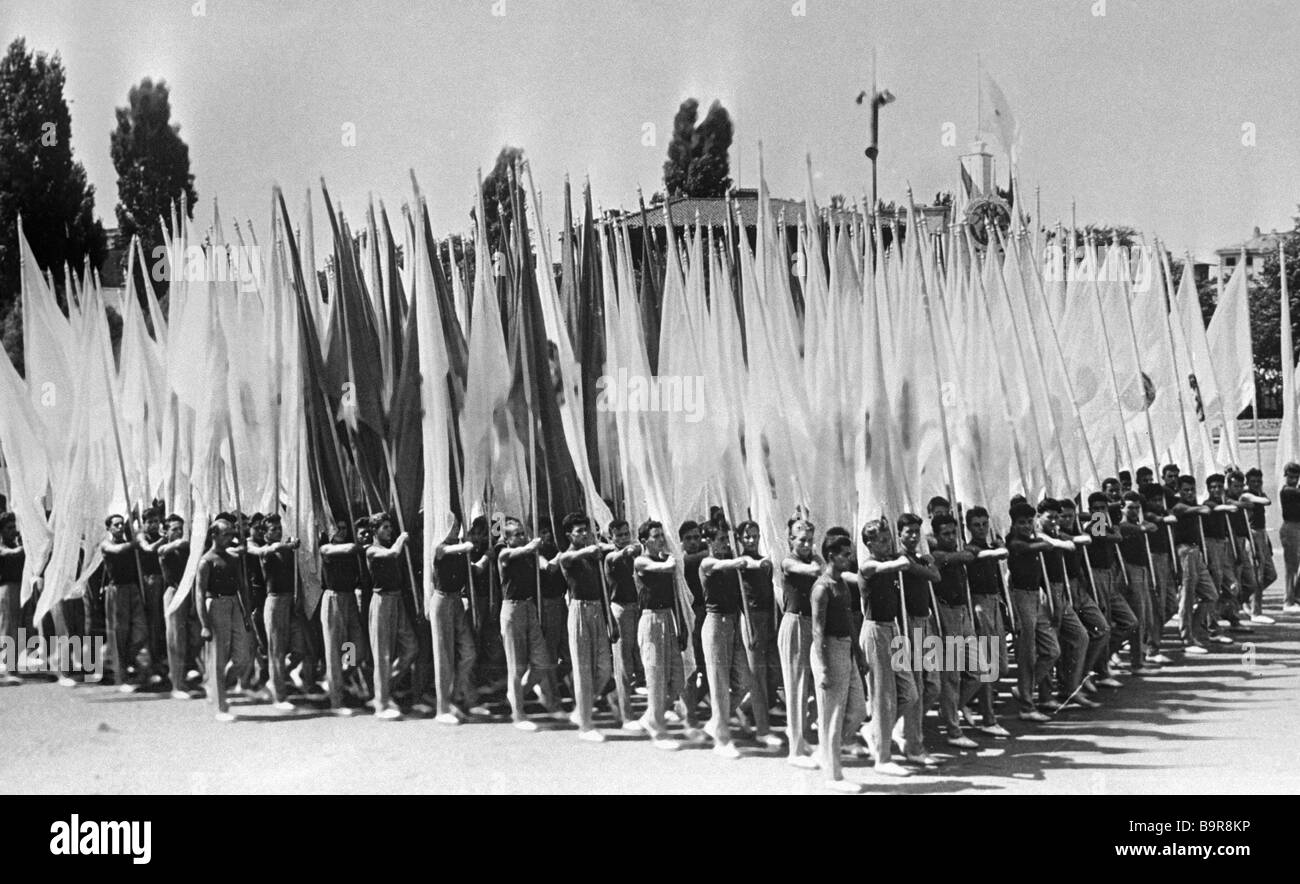 Athlete standard bearers at the 4th World Festival of Youth and