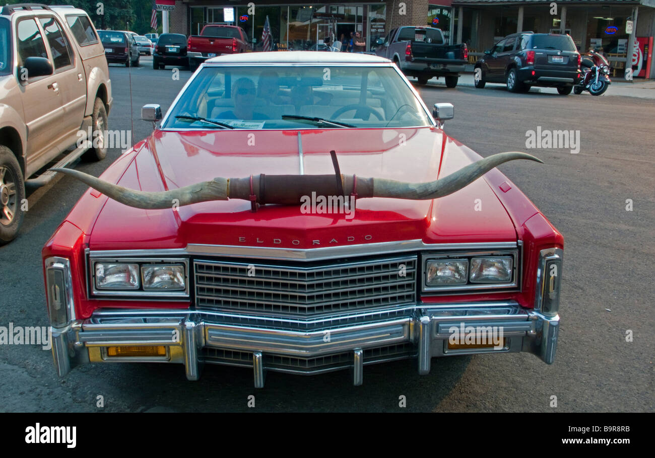 Cody Nite Rodeo Cadillac Eldorado with horns Cody Wyoming USA Stock