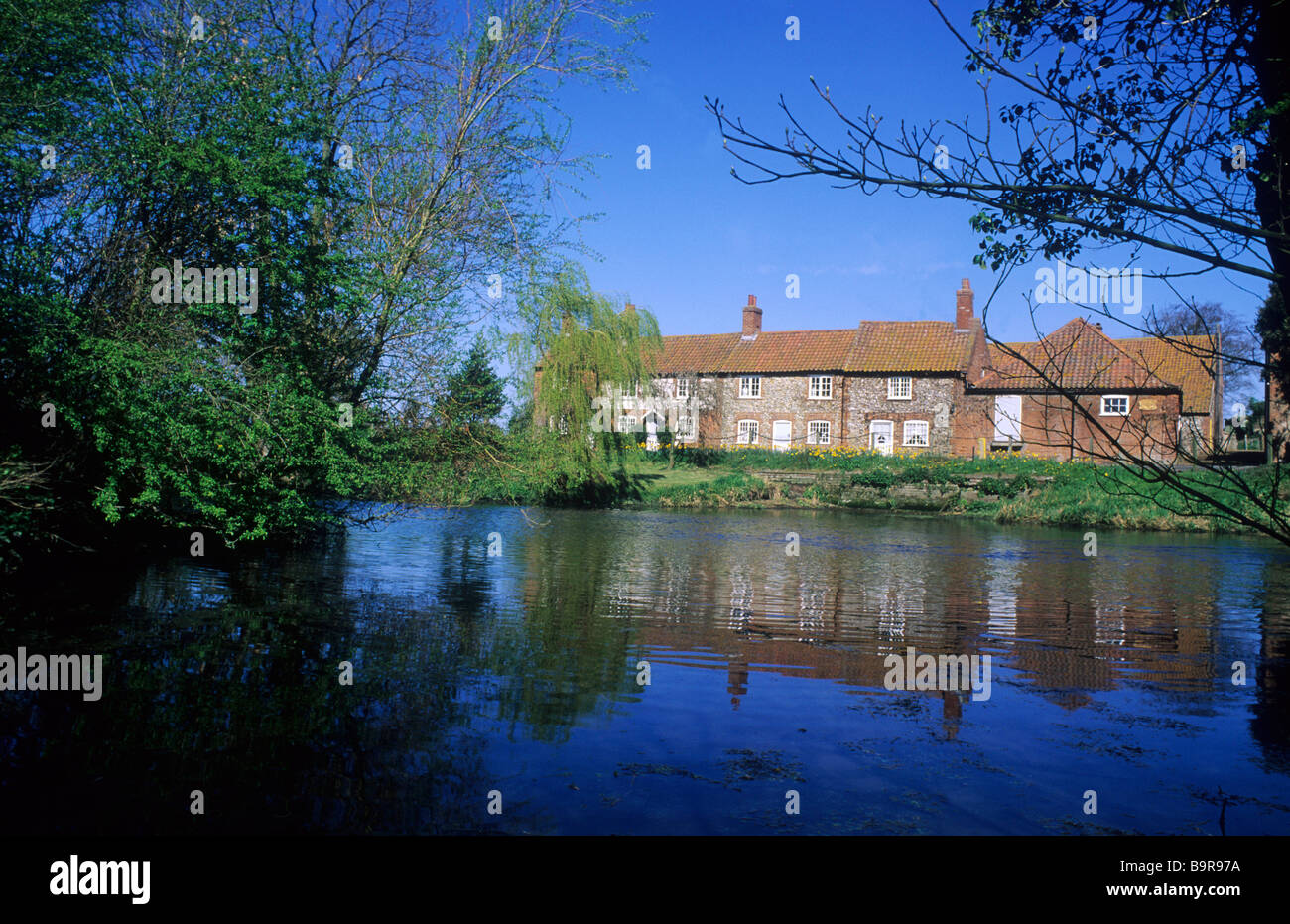 Burnham Overy River Burn cottages Norfolk East Anglia England UK pretty