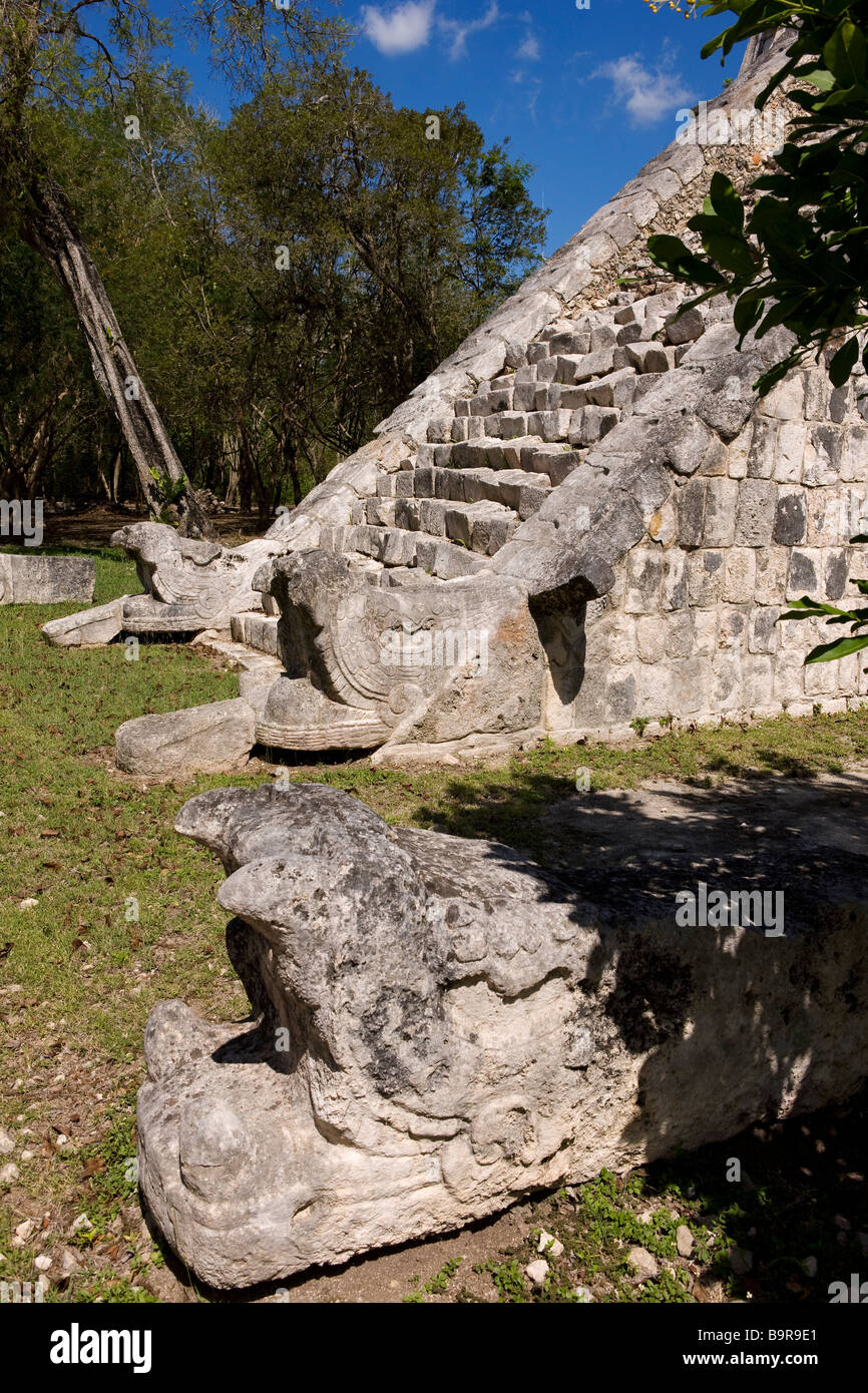 Mexico, Yucatan State, archaeological site of Chichen Itza, classified as World Heritage by UNESCO, the round platform Stock Photo