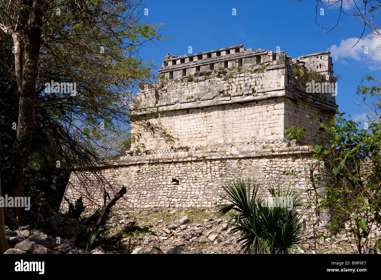 Mexico, Yucatan State, archaeological site of Chichen Itza, classified as World Heritage by UNESCO, the coloured house Stock Photo
