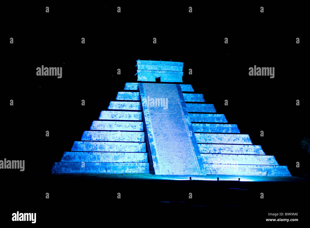 Mexico, Yucatan State, archaeological site of Chichen Itza, classified as World Heritage by UNESCO, son et lumiere display Stock Photo