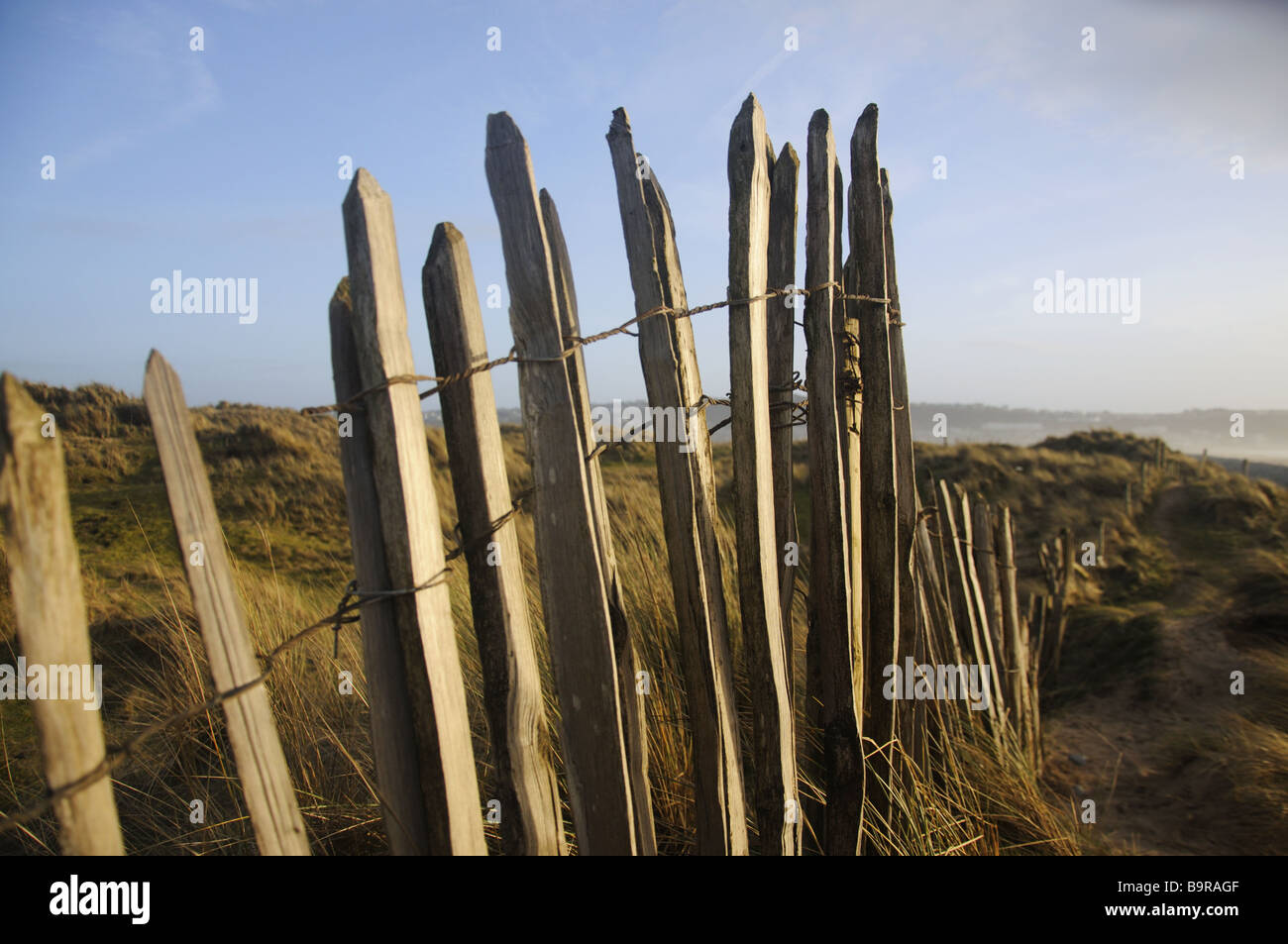 Fence in sand dunes Stock Photo