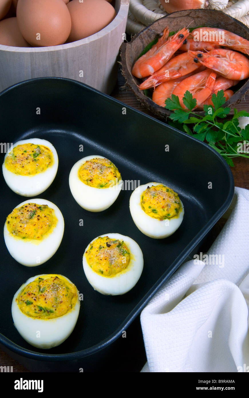 Ovos recheados com camarao Brazil Brazilian cooking Eggs filled with shrimps Stock Photo