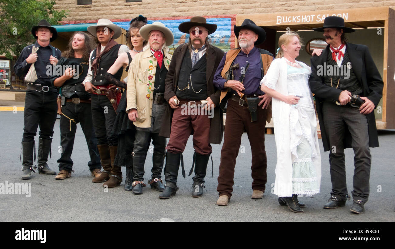 Gunfight re-enactment outside Irma Hotel Cody Wyoming USA Stock Photo