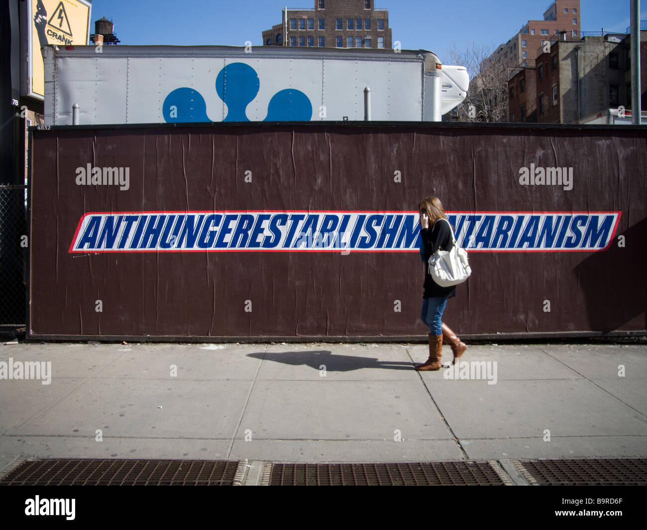 A Snickers Speak billboard for Snickers candy bars is seen in the Chelsea neighborhood of New York Stock Photo