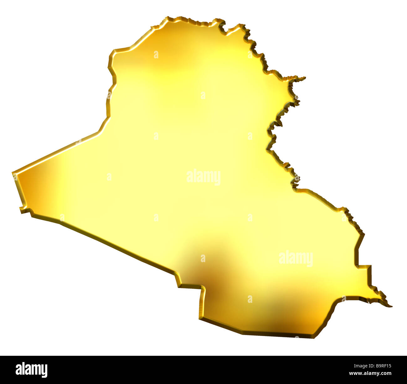 Iraq 3d golden map isolated in white Stock Photo