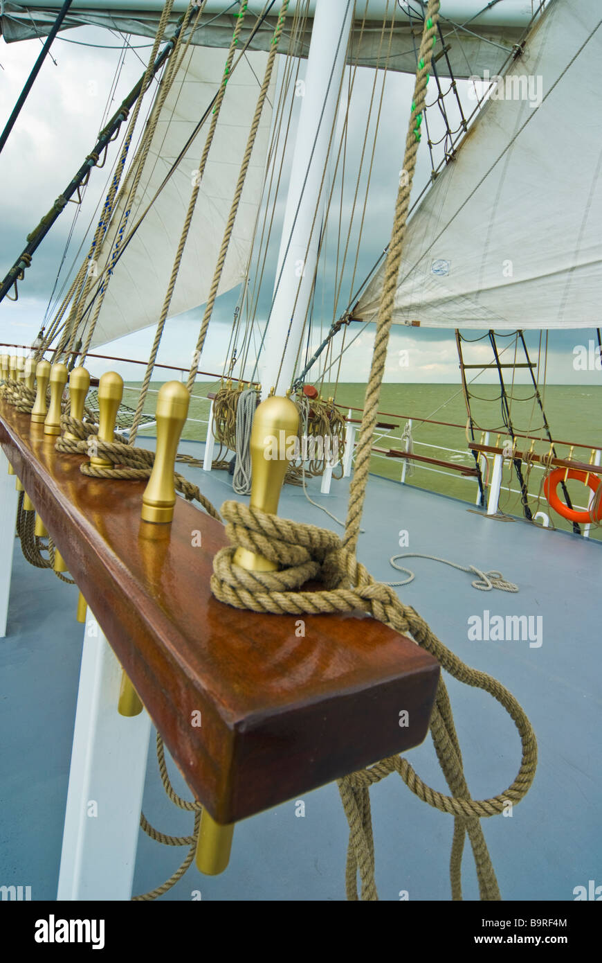 Rigging and deck of tall ship Abel Tasman on the  Ijsselmeer Netherlands | Takelage und Deck des Rahseglers Abel Tasman auf dem Stock Photo