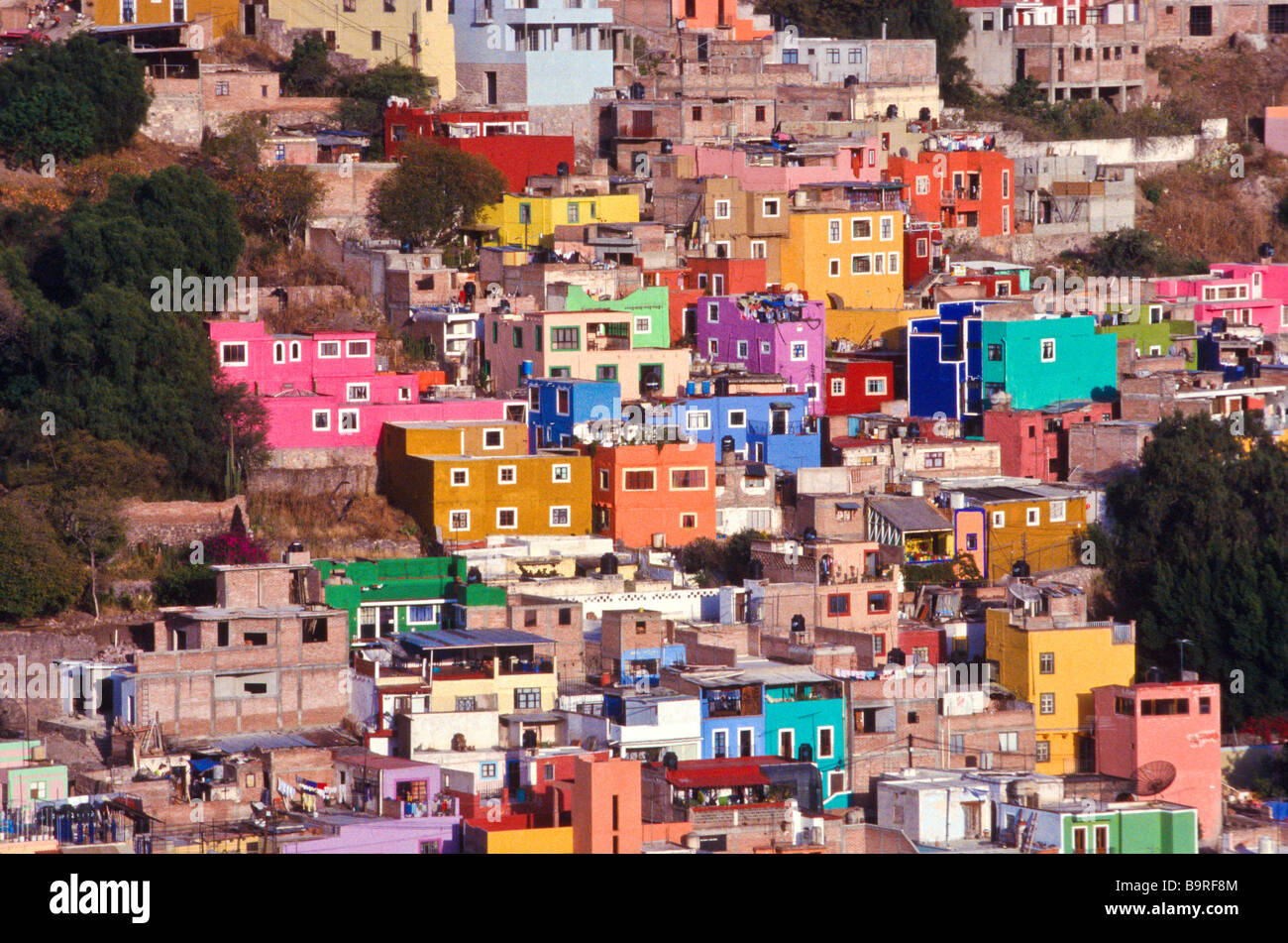 Colorful hillside homes in the colonial town of Guanajuato Mexico Stock