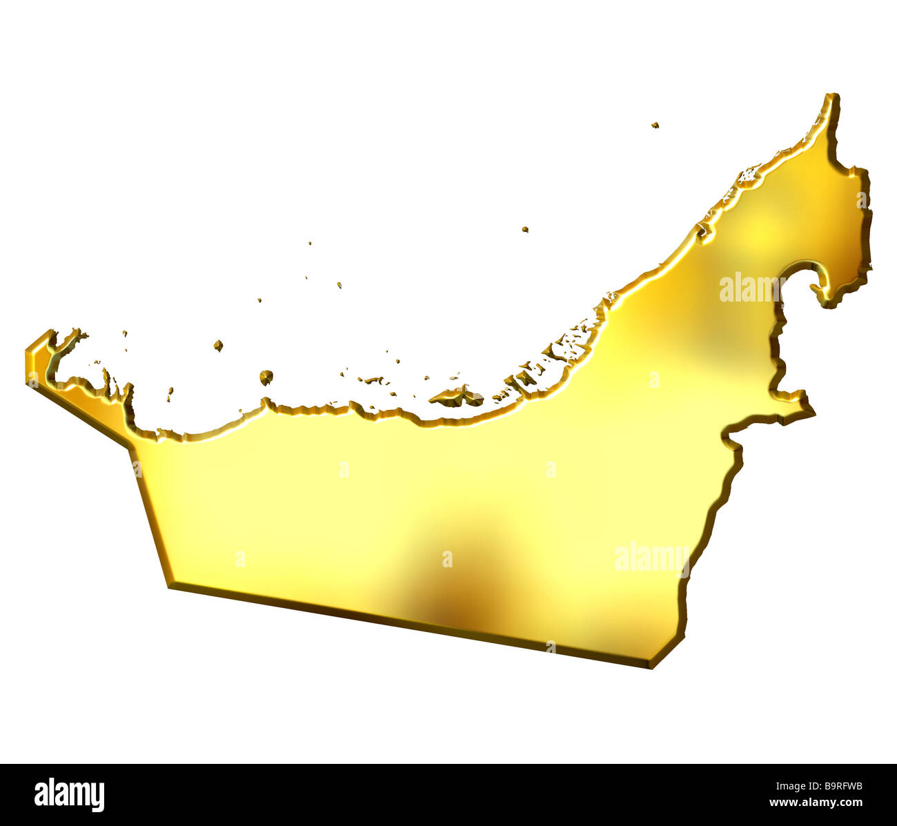 United Arab Emirates 3d golden map isolated in white Stock Photo