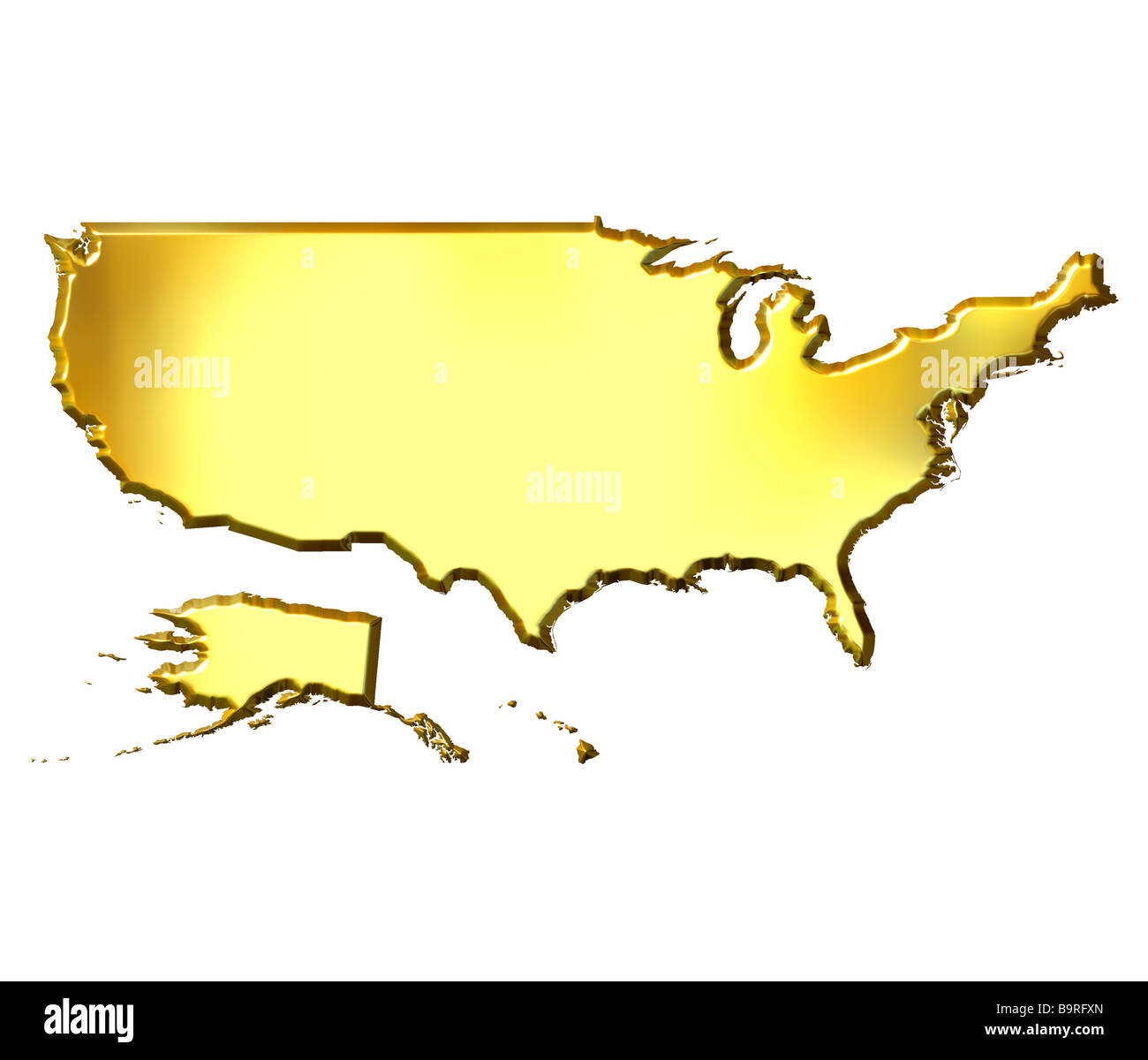 USA 3d golden map isolated in white Stock Photo - Alamy