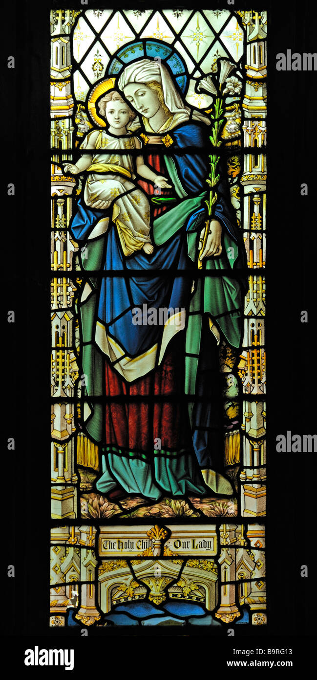The Holy Child and Our Lady, South nave window (detail). Church of Saint Mary, Dalton-in-Furness, Cumbria, England, U.K., Europe Stock Photo