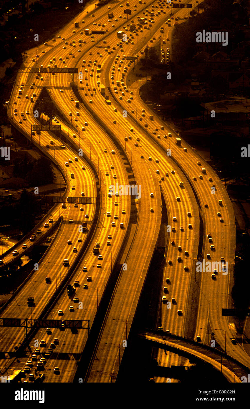 Aerial view of freeways, Los Angeles, California. Stock Photo