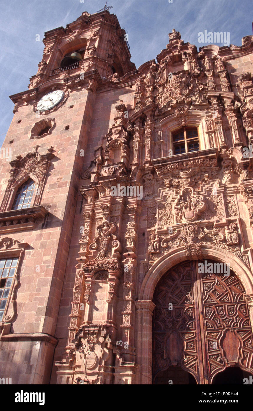 Exterior facade of Templo de San Cayetano. Built in 1775, the Catholic church is in the colonial city of Guanajuato Mexico Stock Photo