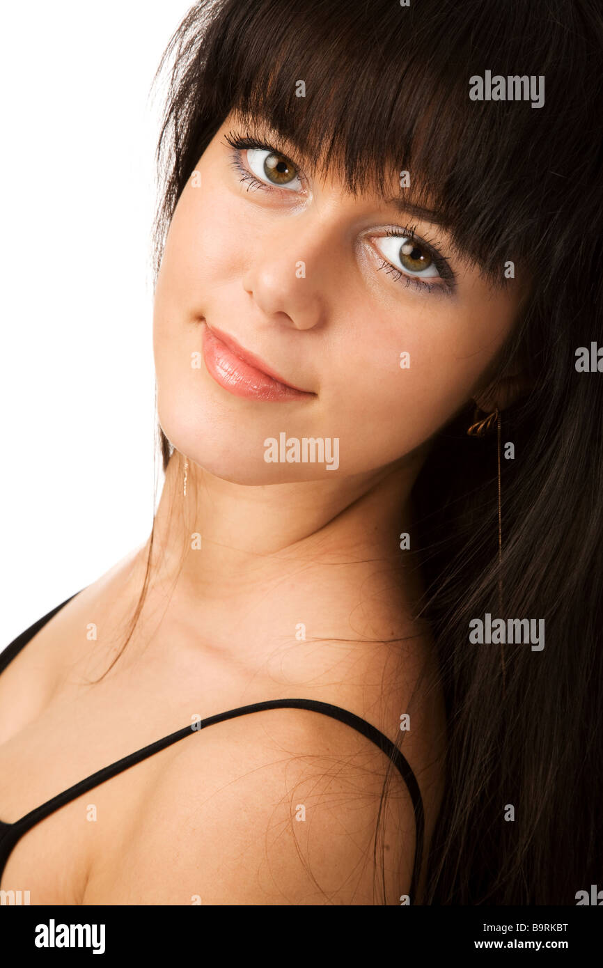 portrait of pretty young woman on white background Stock Photo - Alamy