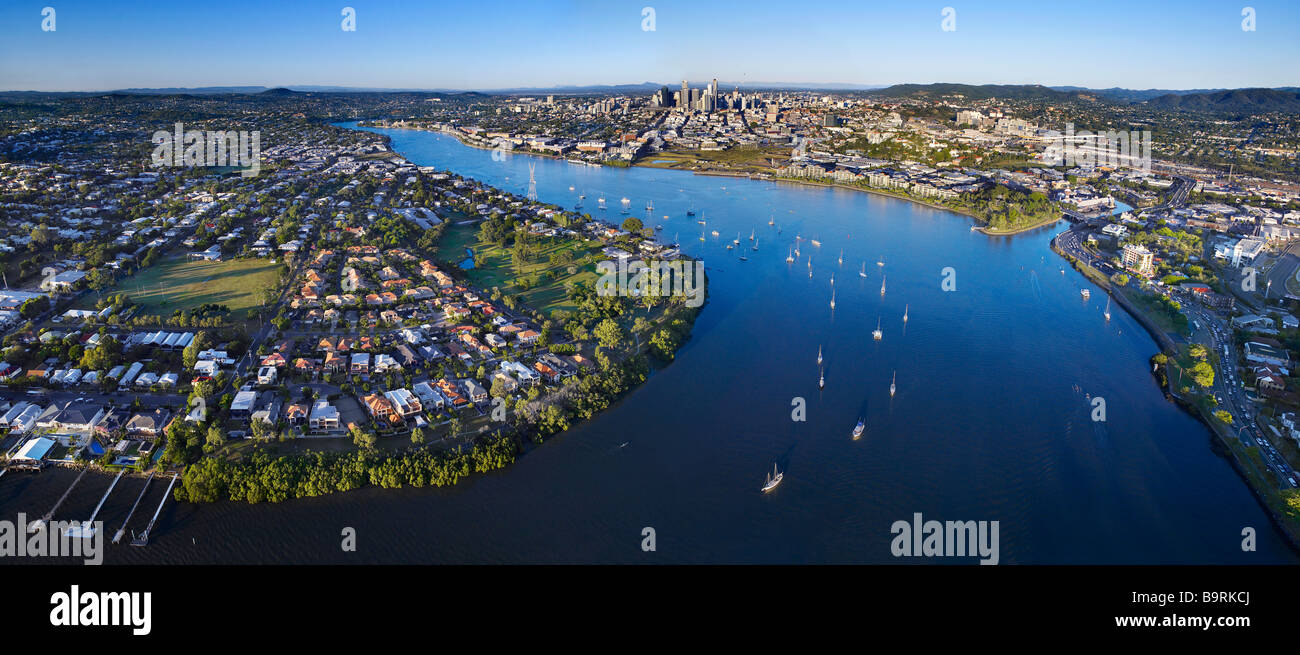 New Farm & Bulimba Brisbane Australia aerial panoramic view Stock Photo