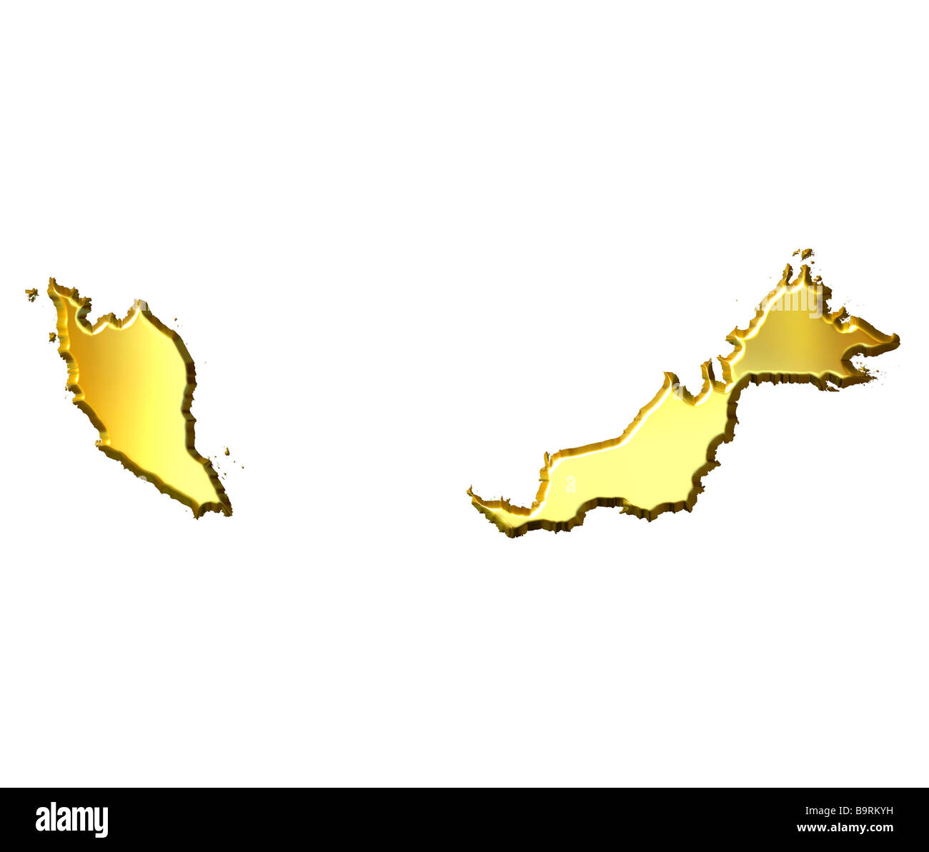 Malaysia 3d golden map isolated in white Stock Photo