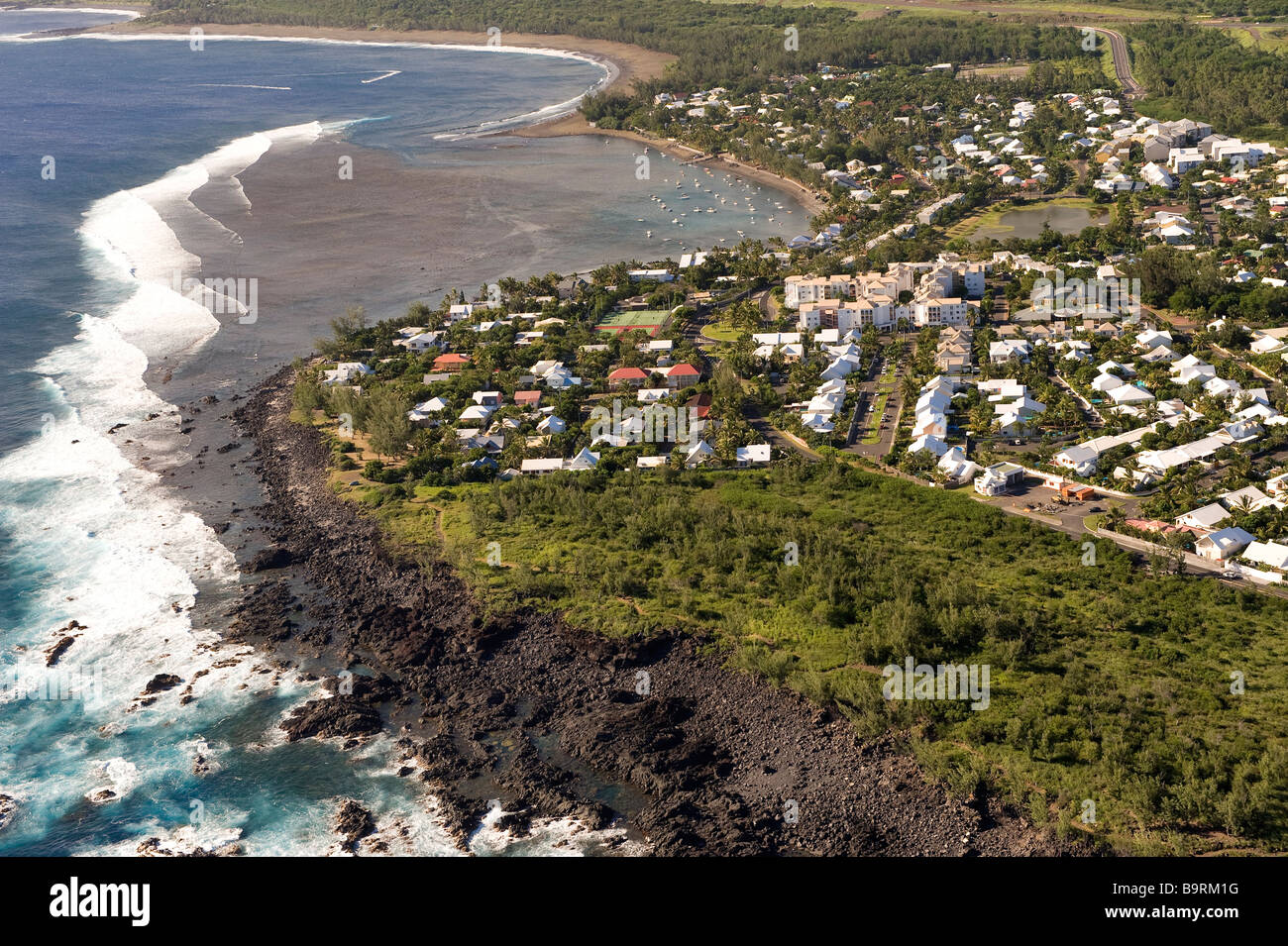 France, Reunion Island, Etang Sale les Bains (aerial view Stock Photo