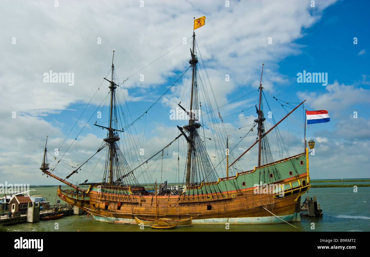 Historic replica of VOC tall ship Batavia, Leylistad, Netherlands | Nachbau des historischen VOC Rahseglers Batavia, Leylistad Stock Photo