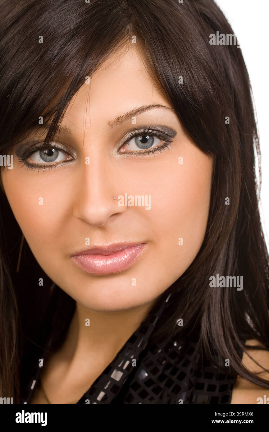 closeup portrait of young woman on a white background Stock Photo - Alamy