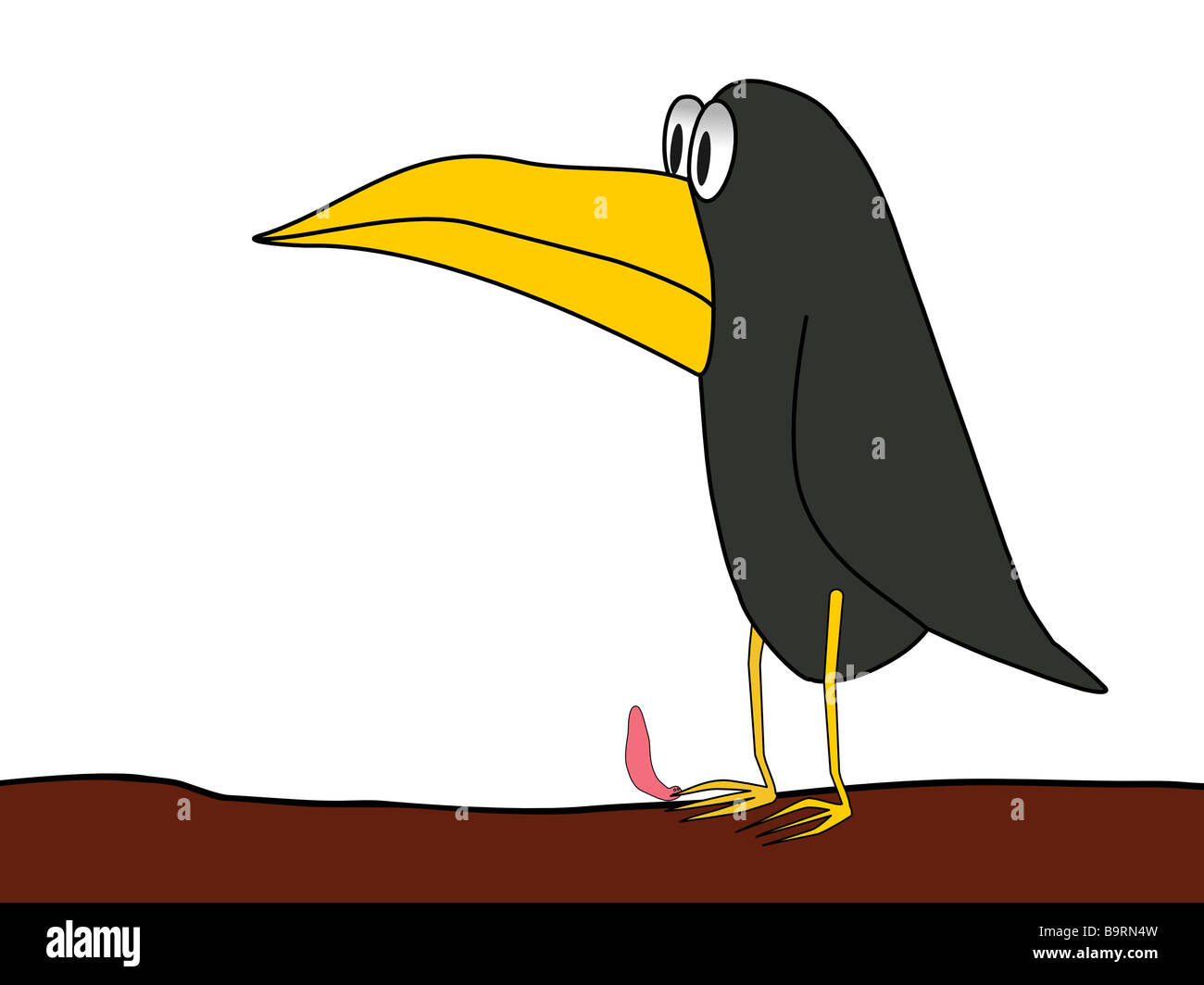 Cartoon drawing - bird and worm - David and Goliath - duel Stock Photo