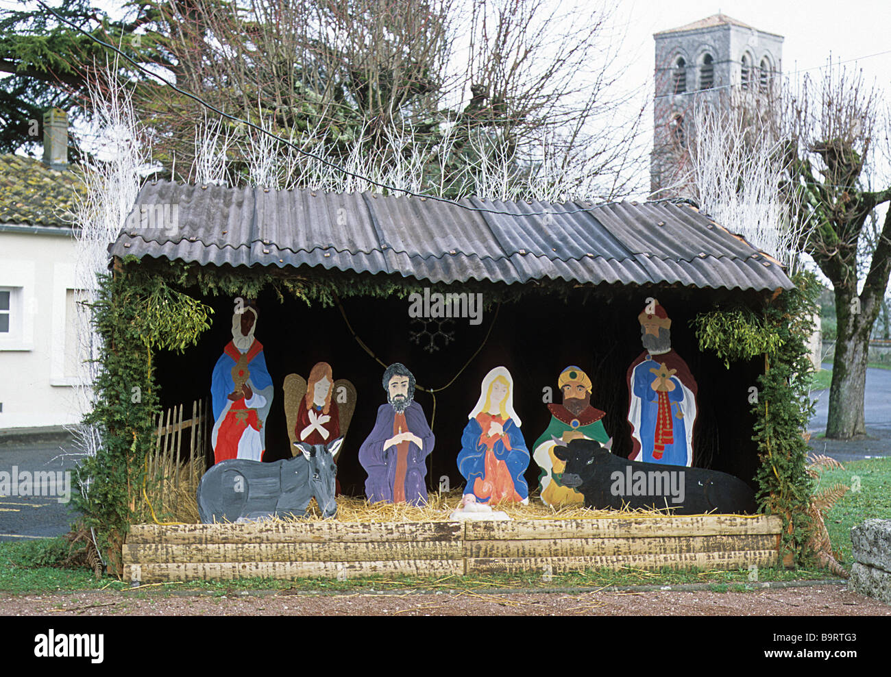 Sers, Charente, France. Lifesize Nativity Scene erected in the village
