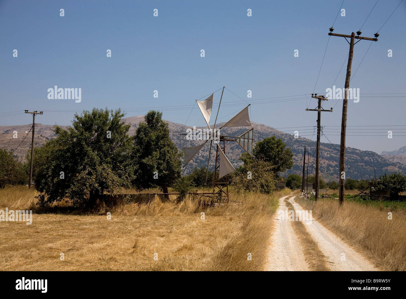 Windmill on Lasithi plateau in Crete, Greece Stock Photo
