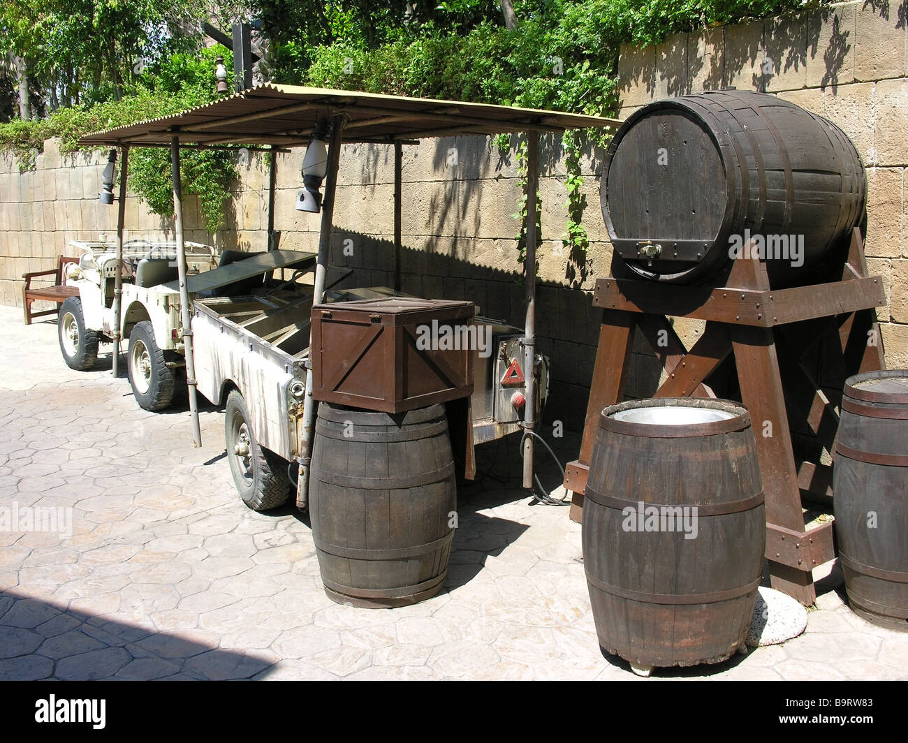 jeep and barrels Stock Photo Alamy