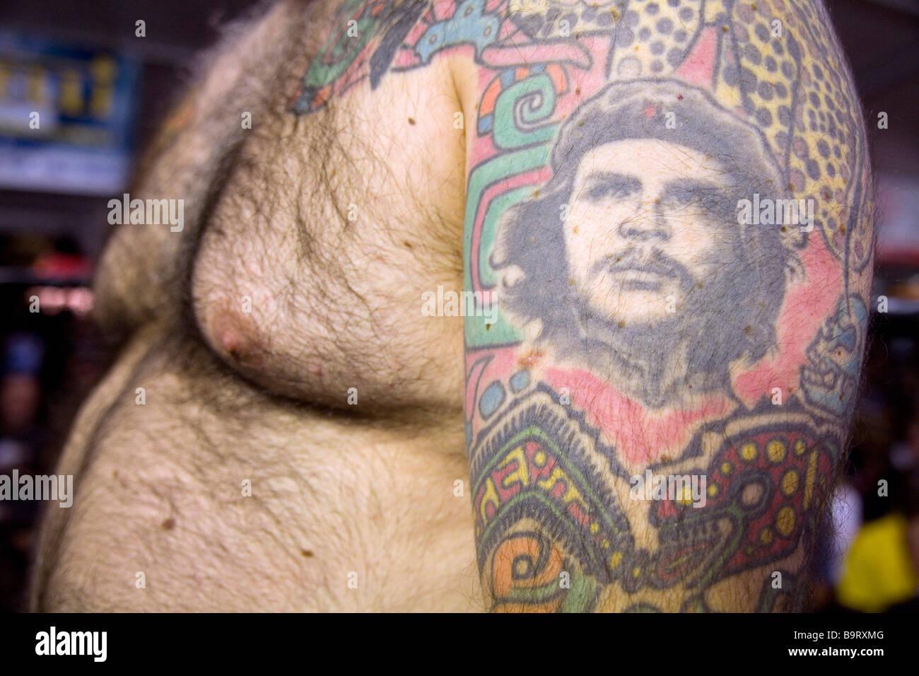 Man with a tattoo depicting Che Guevara near Bergamo, Italy Stock Photo