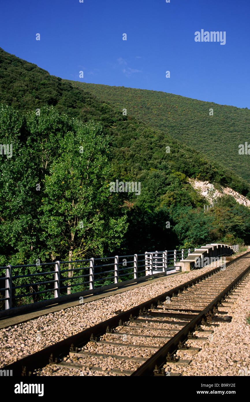 Italy, Abruzzo, Aterno valley, railroad Stock Photo