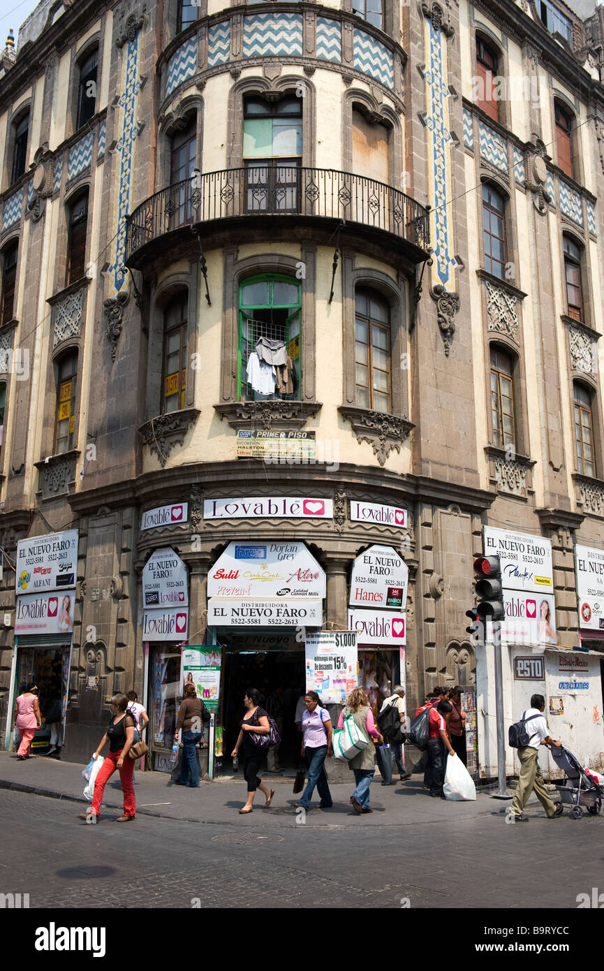 Typical corner in the Centro Historico shopping area in Mexico City Stock Photo