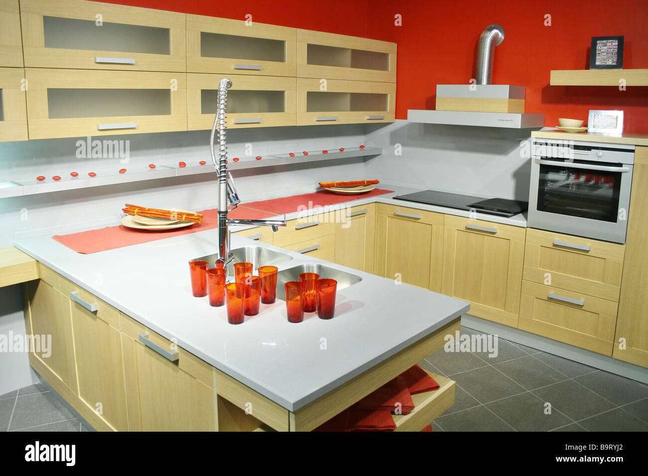 modern wood kitchen Stock Photo - Alamy