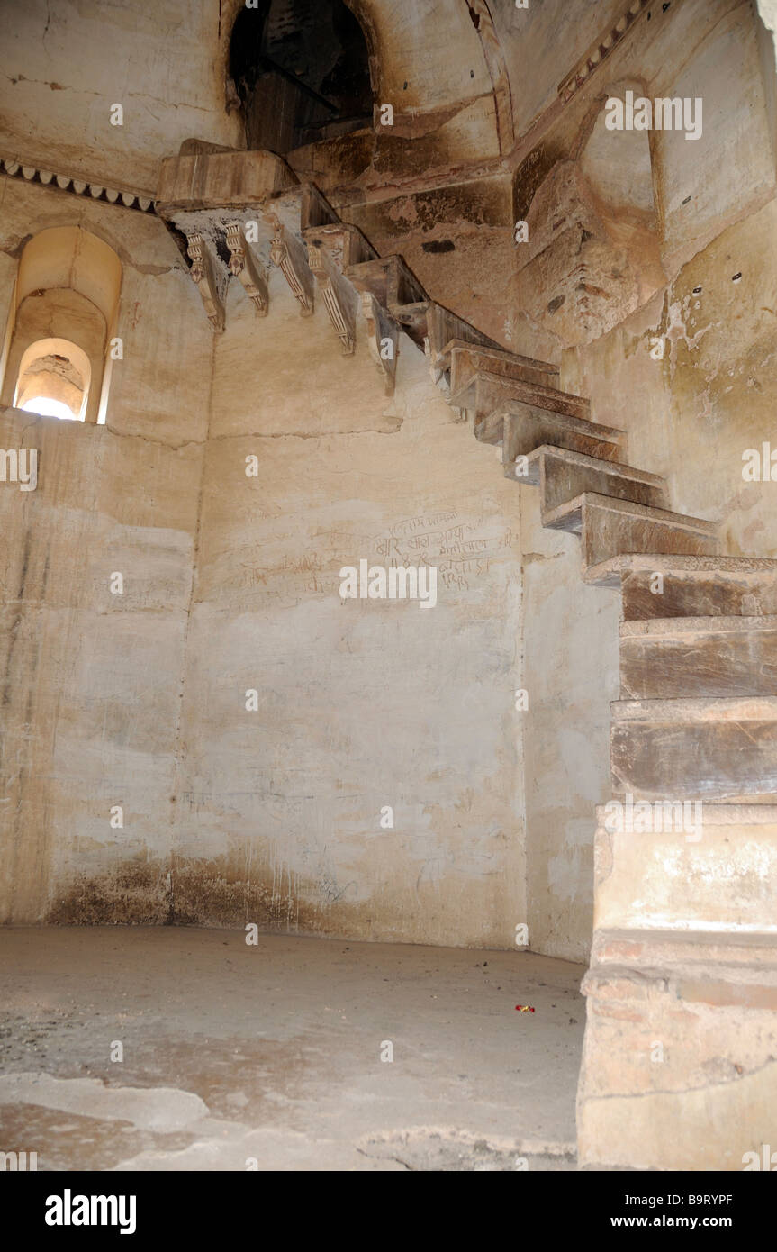 Flying stone staircase in the temple of Laxmi or Lackshmi Narayan temple in Orccha. Stock Photo