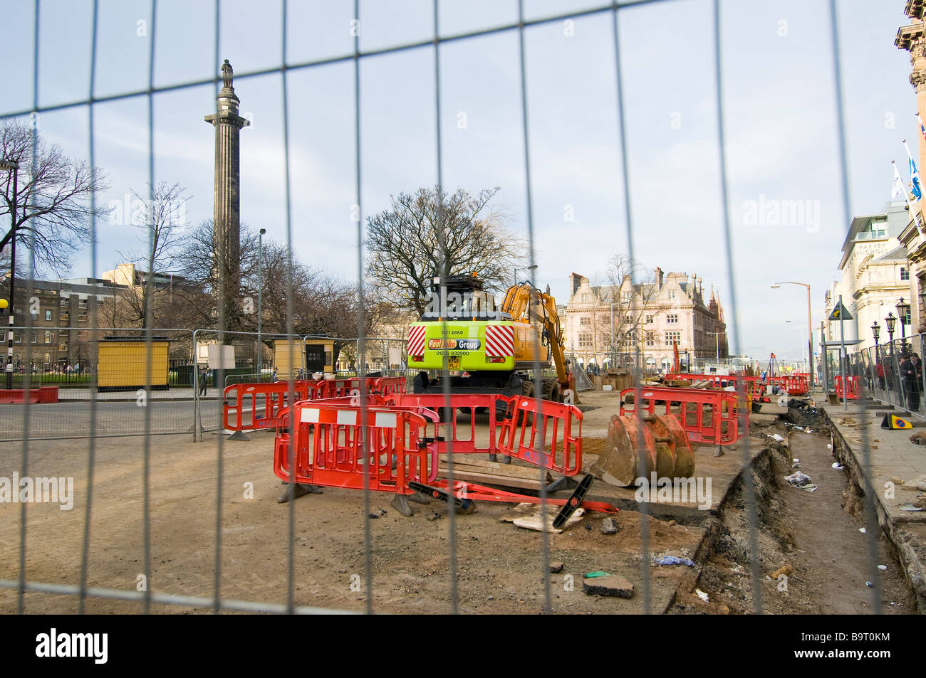 Roadworks in Edinburgh during the construction of the new tram system. Stock Photo