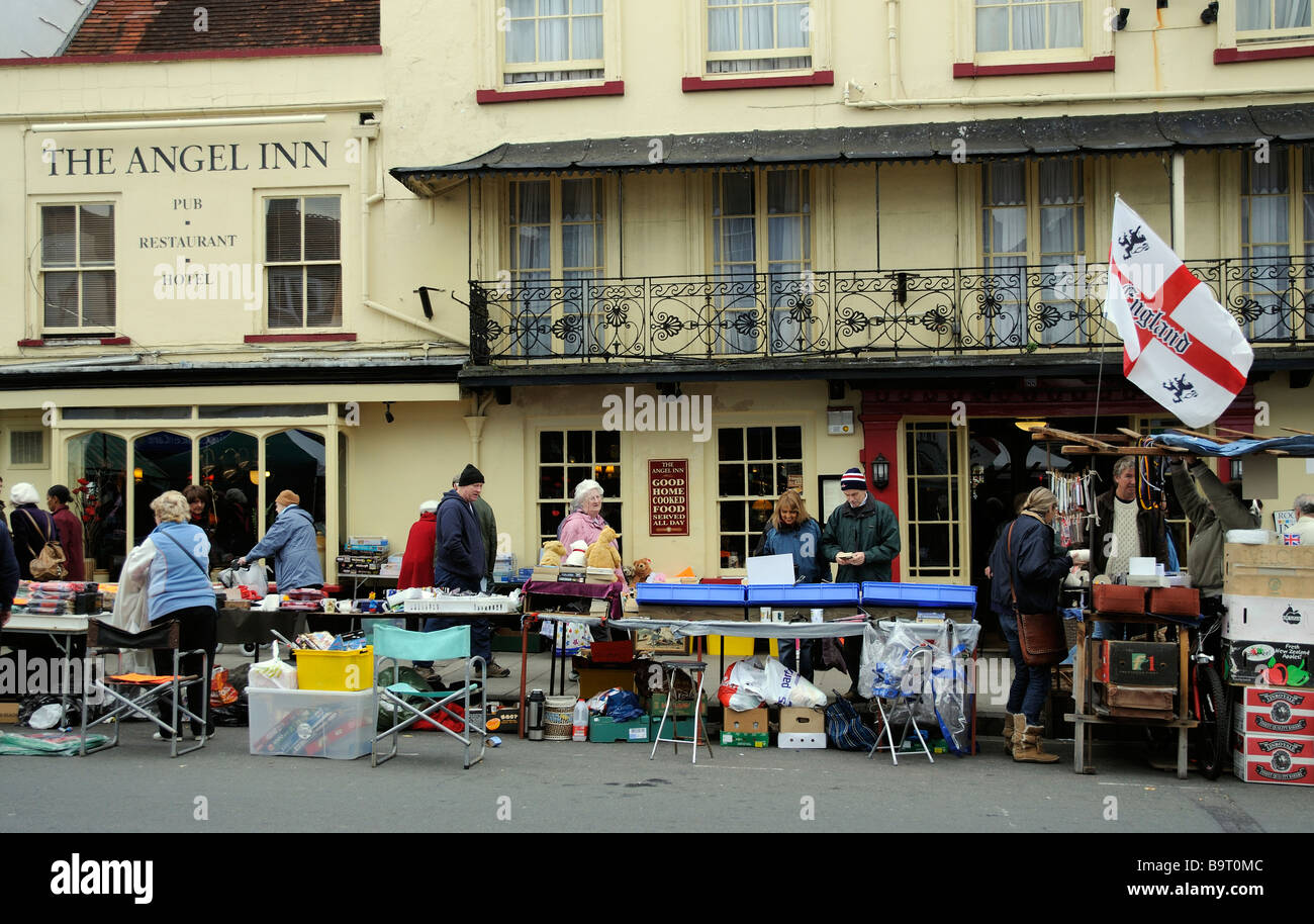 Saturday market in Lymington High Street hampshire southern England UK Stock Photo