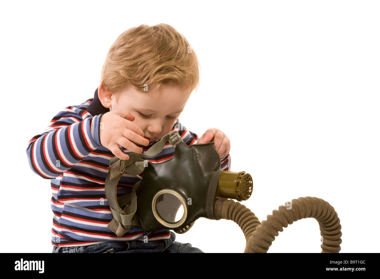 little boy with gas mask isolated on white background Stock Photo Alamy